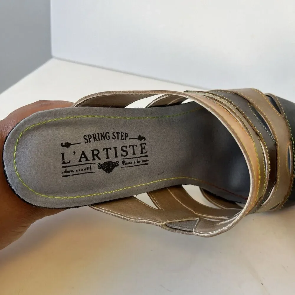 L’Artiste By Springstep Pita Leather Sandals Slip On Artsy Black Multi Sz 8.5/39 - Picture 12 of 14